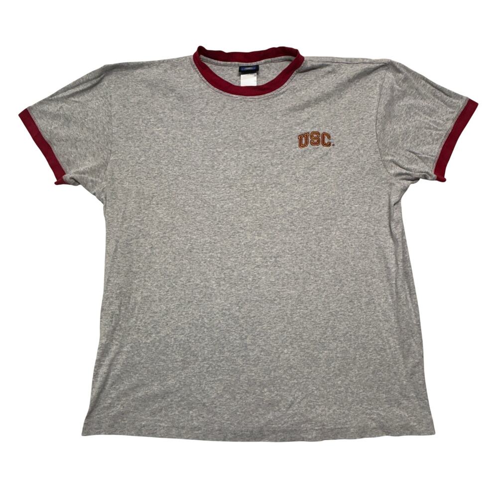 Vintage USC Trojans TShirt XL Gray Heathered Ringer NCAA Football College Tee